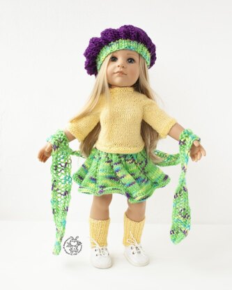 Outfit Purple and yellow for 18 inch dolls knitting flat