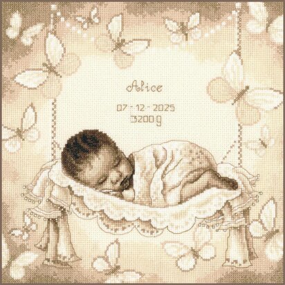 Vervaco Counted Cross Stitch Kit Baby In Hammock Cross Stitch Kit - 28 x 28 cm / 11.2in x 11.2in