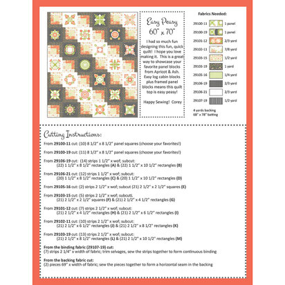 Moda Fabrics Apricot & Ash Easy Peasy Quilt - Downloadable PDF