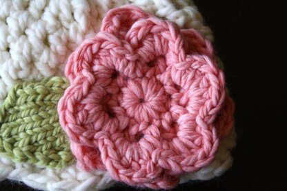 Bulky Crochet Knit Hat with Flower