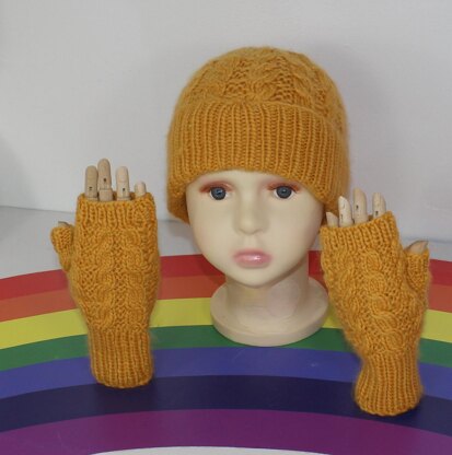 Toddler Child Aran Alternate Cable Beanie Glovess