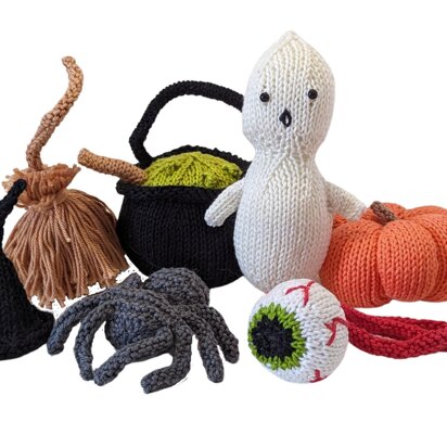 Knit Halloween Decorations for Pumpkin, Spider, Ghost, Witch's Hat, Cauldron and Broomstick