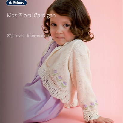 Kids Floral Cardigan in Patons 100% Cotton 4 Ply