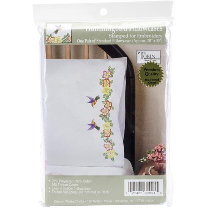 Tobin Stamped Pillowcase Pair 20in x 30in Hummingbird Embroidery Kit