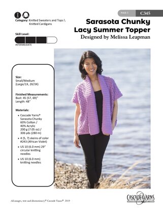 Lacy Summer Topper in Cascade Yarns Sarasota Chunky - C345 - Downloadable PDF