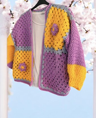 Puff Flower Crochet Cardi