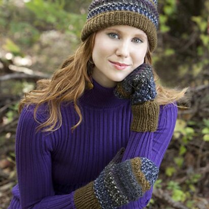 Two-Needle Self-Striping Hat and Mitten Set