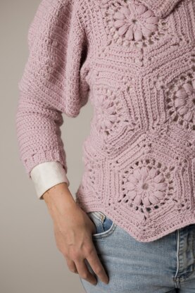 Manyko Granny Hexagon Sweater with Puff-Shoulder Sleeves and V-Neck