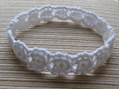 White Cotton Lacy Headband with Pearl Beads