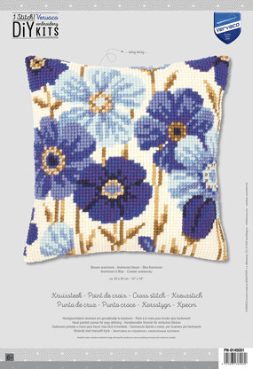Vervaco Blue Flowers Cushion Front Chunky Cross Stitch Kit - 40cm x 40cm