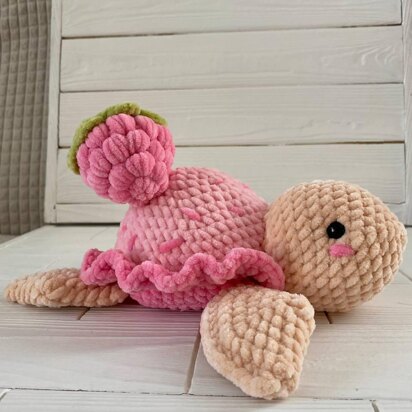 Crochet Turtle With Raspberry Amigurumi Plush Toy