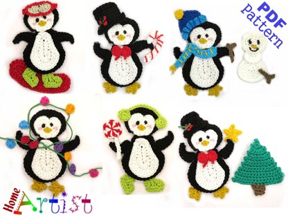 Penguin Set Crochet Applique Pattern