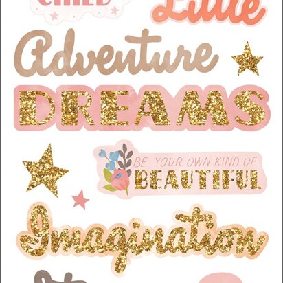 American Crafts Little Adventurer Thickers Stickers 5.5"X11" 34/Pkg - Girl Phrase & Icons/Chipboard