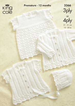 Cardigans, Bonnet and Angel Top in King Cole 3 Ply and 4 Ply - 3366
