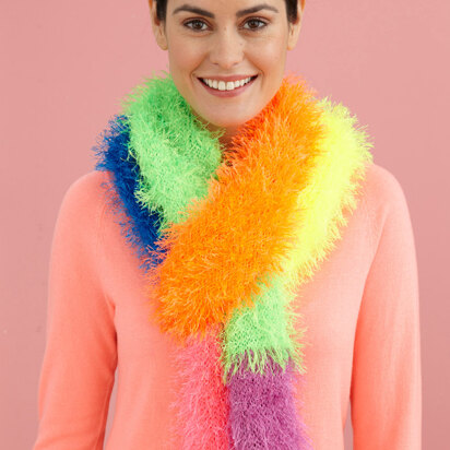 Neon Color Block Scarf in Lion Brand Fun Fur - L20522