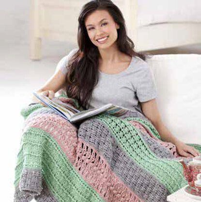 Soft Stripes Throw in Caron Simply Soft Heathers & Simply Soft - Downloadable PDF