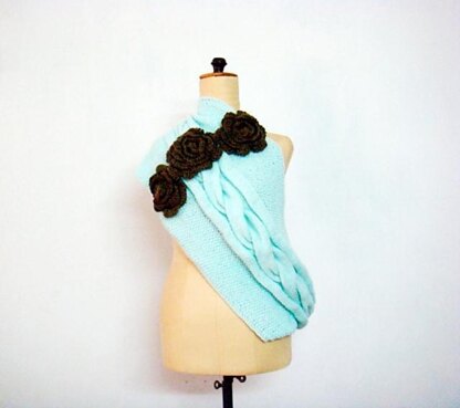 Mint Cabled Cowl with Flowers