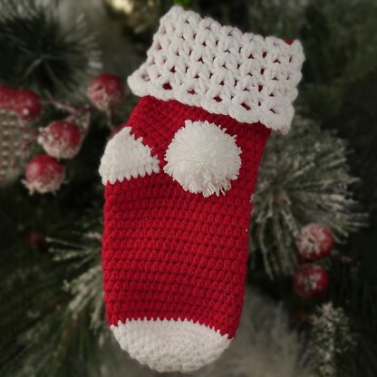 Red Sock With White Bom Bom Crochet Stockings Crochet