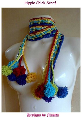 Hippie Chick Scarf With Pompoms Unique Unusual Crochet Pattern For Women