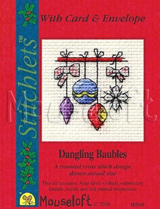 Mouseloft Dangling Baubles Card Christmas Stitchlets Cross Stitch Kit - 100 x 125 x 12