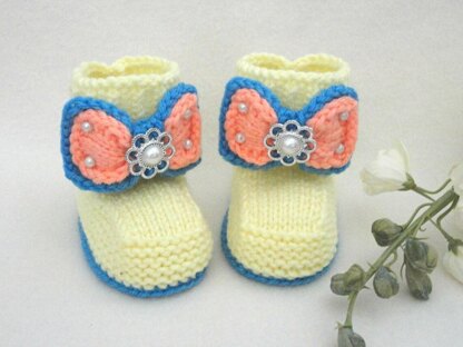 Knitting PATTERN Baby Set with Bows Baby Booties Baby Hat