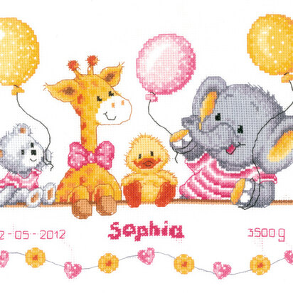 Vervaco Baby Shower Birth Sampler Cross Stitch Kit - 27cm x 22cm