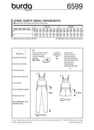 Burda Style Overalls B6599 - Paper Pattern, Size 6-18