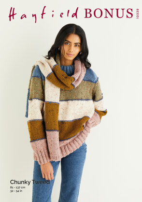 Sweater & Scarf in Hayfield Bonus Chunky Tweed - 10339 - Downloadable PDF