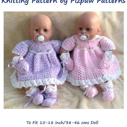 Dress, Bootees and Mittens for Doll