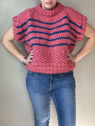 Spring Bloom Stripped Half-Sleeve Textured Jumper