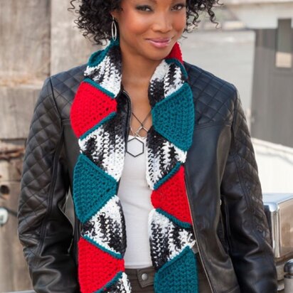 Geometric Triangles Scarf in Red Heart Super Saver Economy Prints - LW2857