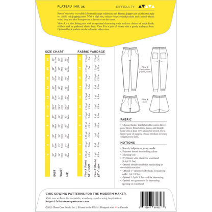 Closet Core Patterns Plateau Joggers CCP025 - Sewing Pattern