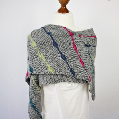 Knitting Pattern Asymmetrical Shawl Hip Hop with Short Row Stripes