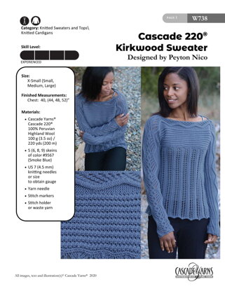 Kirkwood Sweater in Cascade Yarns Cascade 220 - W738 - Downloadable PDF