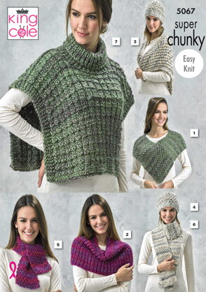 Shoulder Wrap, Shoulder Cover, Lace Triangular Wrap, Hat, Neck Scarf, Scarf and Tabbard in King Cole Gypsy Super Chunky - 5067pdf - Downloadable PDF