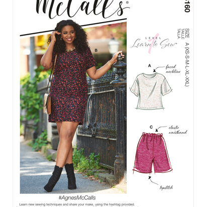 McCall's AgnesMcCalls - Misses' & Miss Petite Short Sleeve Top, Dress, Pull-On Shorts & Pants M8160 - Sewing Pattern