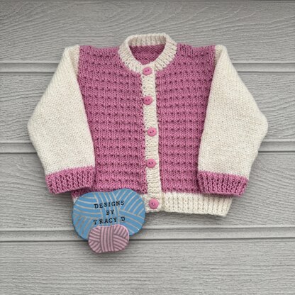 CJ & Ellie Baby cardigan knitting pattern sizes 16-22 inch chest size