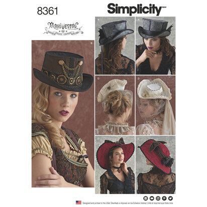 Simplicity Hats in Three Sizes: S (21in), M (22in), L (23in) 8361 - Paper Pattern, Size A (S-M-L)