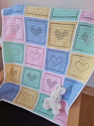 Patchwork Hearts Filet Blanket