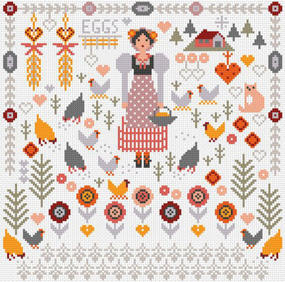 Riverdrift House Country Girl Hens Cross Stitch Kit