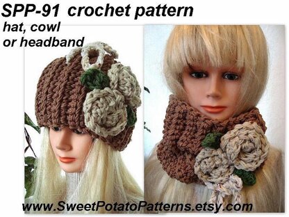 Tawny Hat, Cowl or Headband | Crochet Pattern by SweetPotatoPatterns