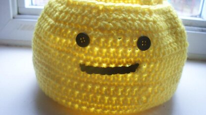 Smiley Face Crochet Storage Basket, Gift Bag, Planter