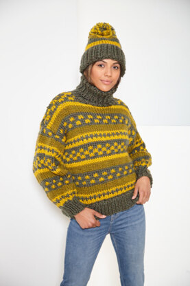 Cardigan, Sweater & Hat knitted in Big Value Super Chunky - Ladies - P6076 - Leaflet