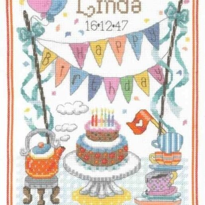 Creative World Of Crafts Birthday Tea Cross Stitch Sampler Kit - 18cm x 24.5cm