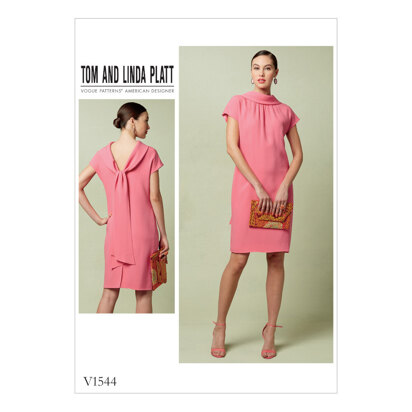 Vogue Misses' Lined Shift Dress with Back Drop-Collar and Tie V1544 - Sewing Pattern
