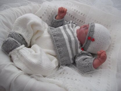 Pattern #46 - Striped Sweater, Long Trousers, Beanie Hat, Bootees for Baby Boy or Reborn Doll