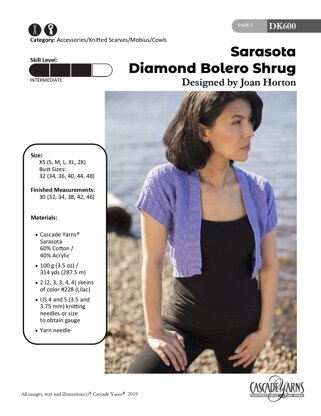 Diamond Bolero Shrug in Cascade Yarns Sarasota - DK600 - Downloadable PDF