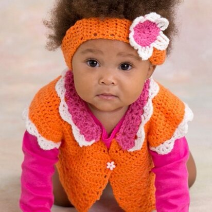 Flower Petal Sweater & Headband in Red Heart Anne Geddes Baby - LW3506