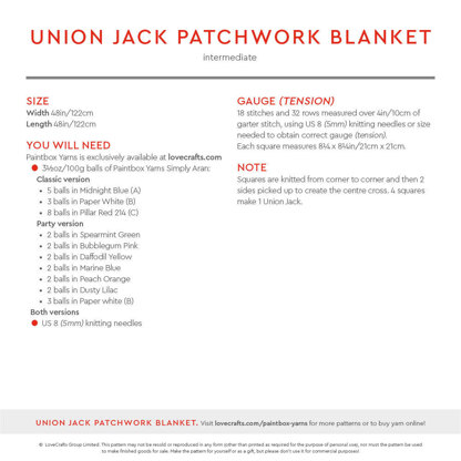 Union Jack Patchwork Blanket - Free Knitting Pattern for Home in Paintbox Yarns Simply Aran by Paintbox Yarns