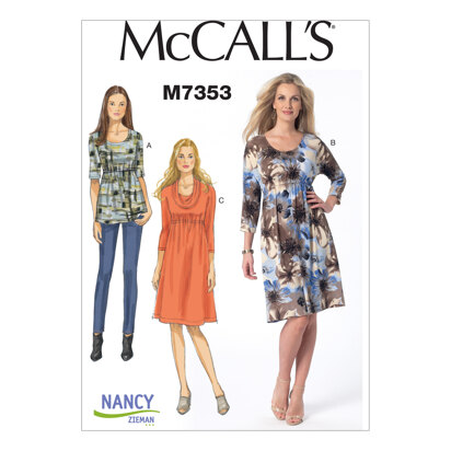 McCall's Misses' Raised Elastic-Waist Top and Dresses M7353 - Sewing Pattern